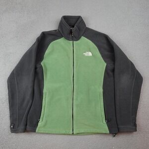 The North Face Fleece Jacket Mens Medium Green Black Full Zip Pockets Outdoor